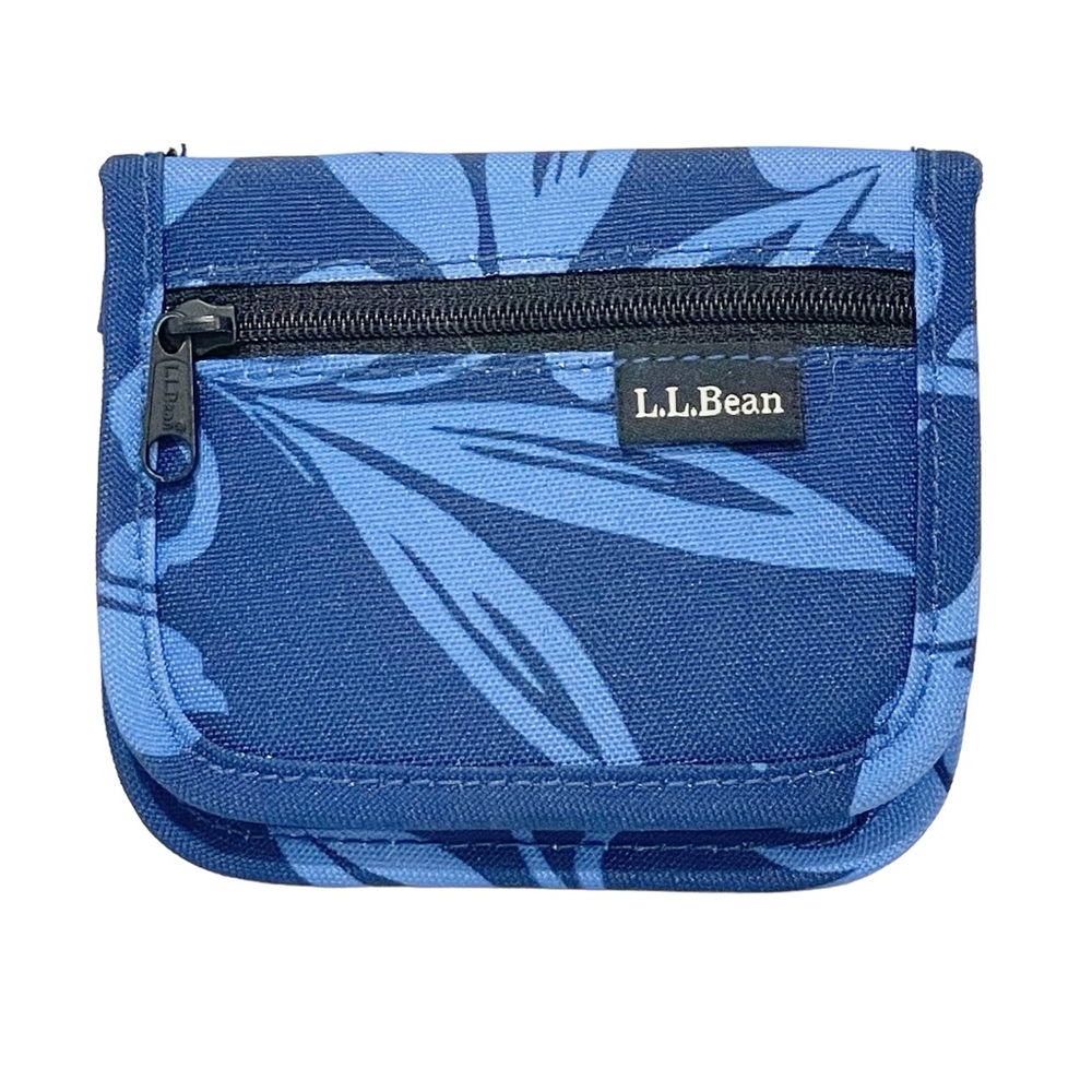LL Bean Blue Floral Nylon Snap Closure Multi Card ID Holder Wallet
